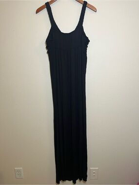 Black Boho Maxi Dress with Braided Scoop Neck